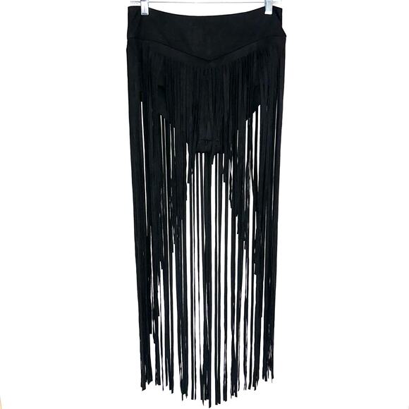 iHeartRaves Black High Waisted Cowgirl Festival Fringe Bottoms Skirt Size Large - Picture 2 of 14